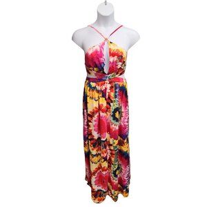 Fashion Nova Maxi Dress Womens Large Floral Print Backless  Cutout Boho